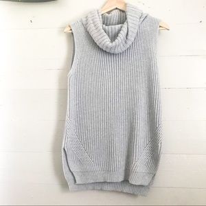 Sleeveless, cowl-necked gray sweater